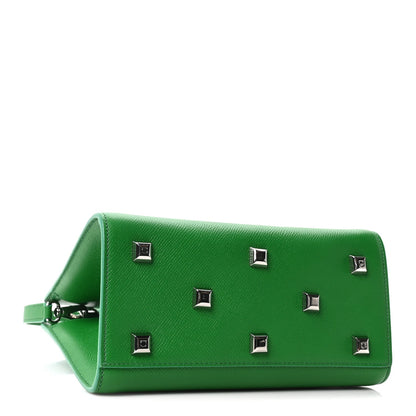Hammered Calfskin Small The Studio Box Bag Green