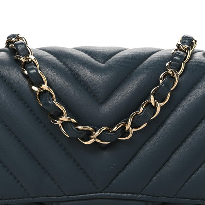 Lambskin Chevron Quilted Mini Rectangular Flap Dark Grey