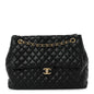 Lambskin Quilted Large Fluffy CC Shopping Tote Black