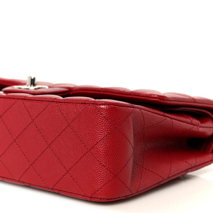 Caviar Quilted Medium Double Flap Red