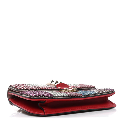 Vitello Crystal Embellished Small Glam Lock Rockstud Flap Multicolor