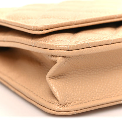 Caviar Quilted Wallet on Chain WOC Beige