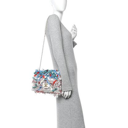 Calfskin Woven Fabric Rumbag Flap Blue White