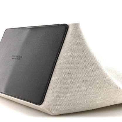 Canvas Mix Nappa Intrecciato Medium Flip Flap Tote Natural Fondant