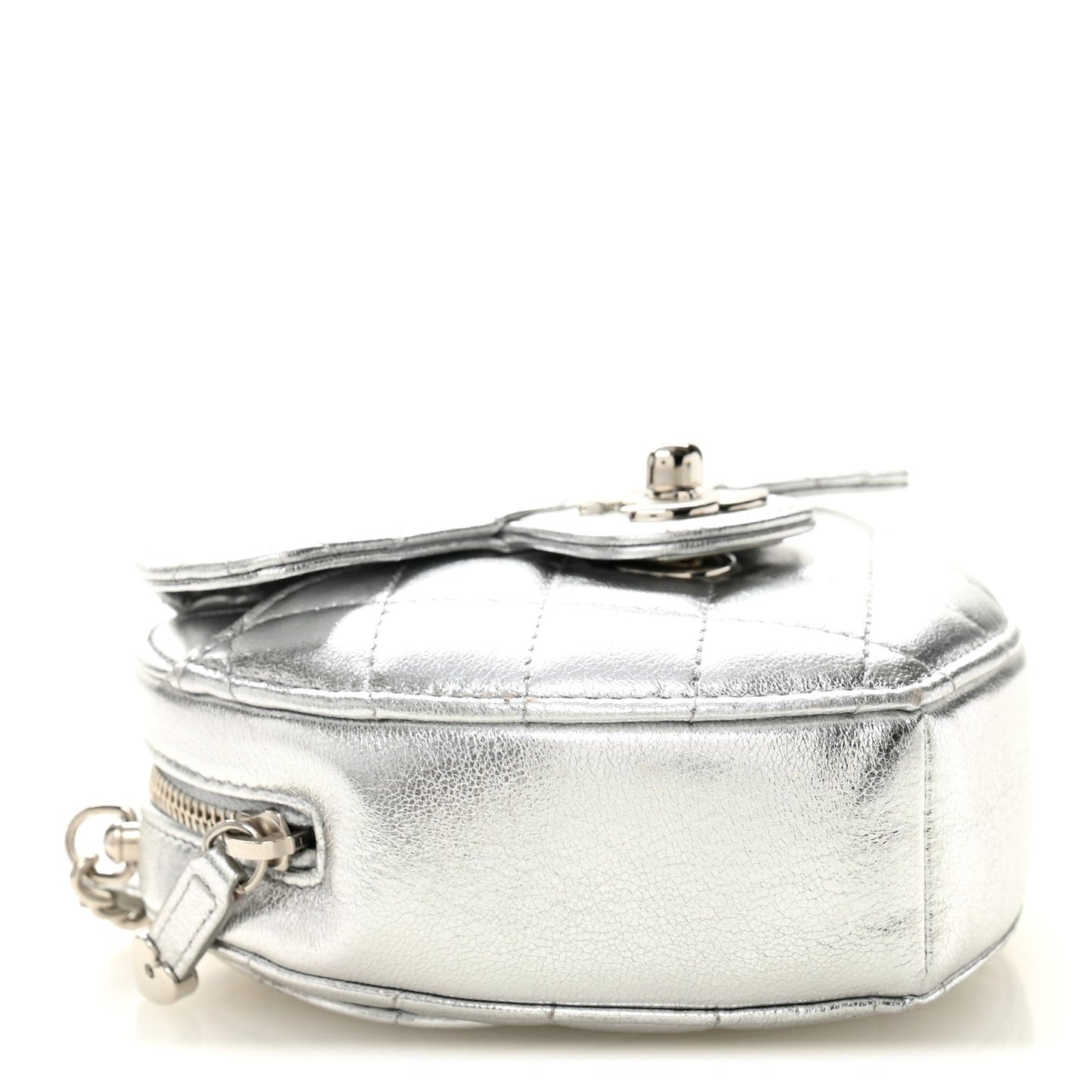 Metallic Lambskin Quilted CC In Love Heart Clutch With Chain Silver