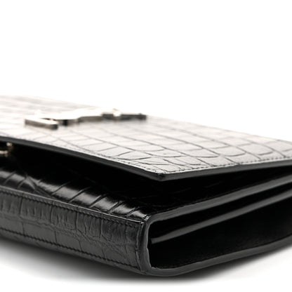 Calfskin Crocodile Embossed Cassandre Wallet On Chain WOC Black