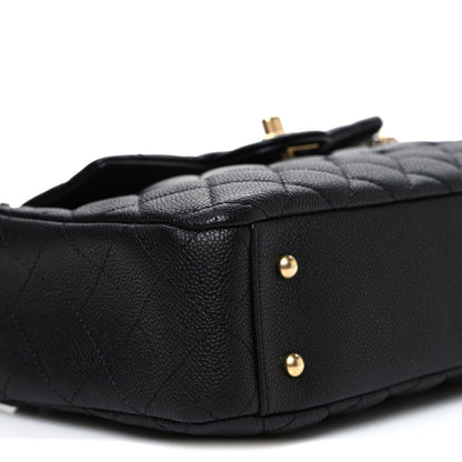 Caviar Calfskin Quilted Small Top Handle Flap Black