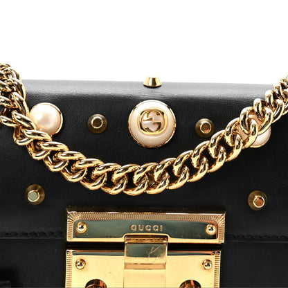 Calfskin Studded Small Padlock Shoulder Bag Black