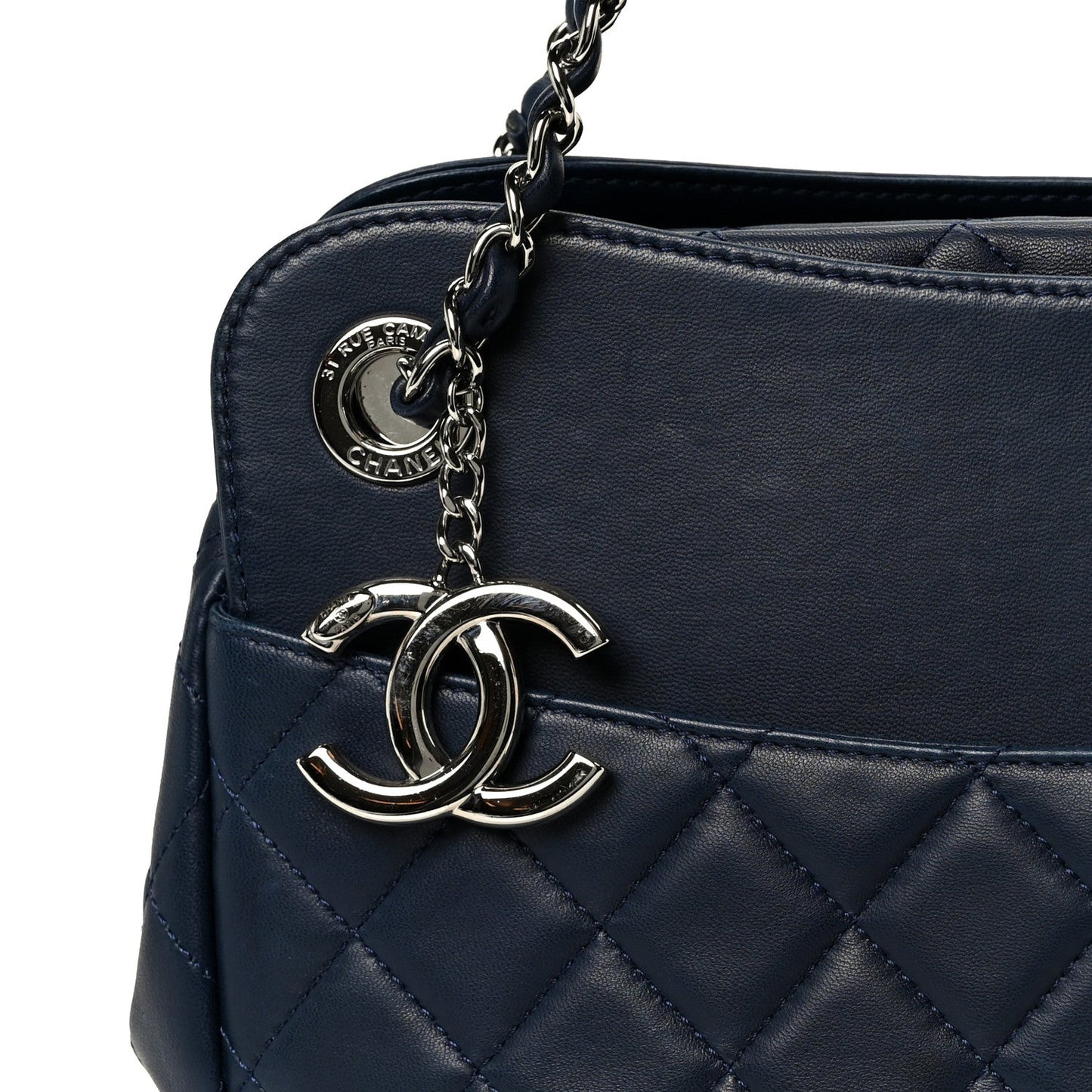 Lambskin Quilted Chanel 7 Large Tote Navy