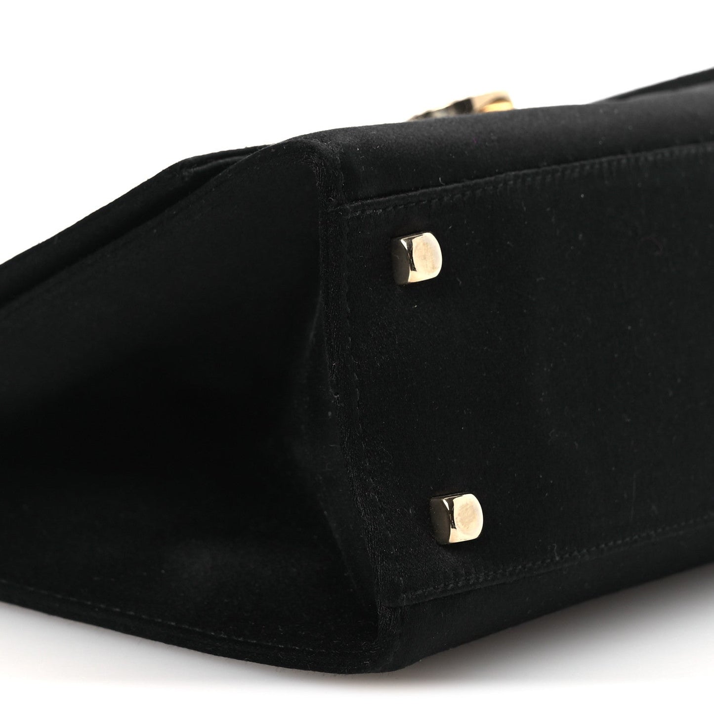 Satin Crystal Gancini Chain Flap Bag Black