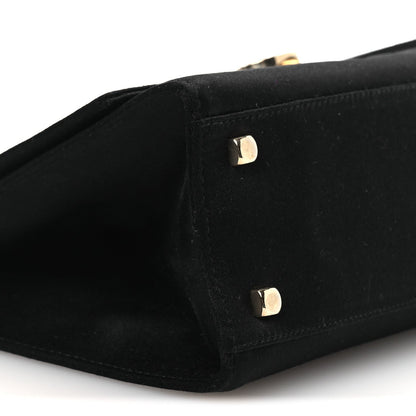 Satin Crystal Gancini Chain Flap Bag Black
