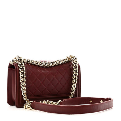 Lambskin Quilted Small Boy Flap Dark Red