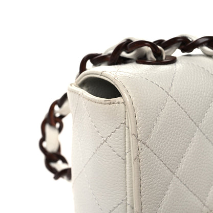 Caviar Quilted Tortoise Medium Single Flap White