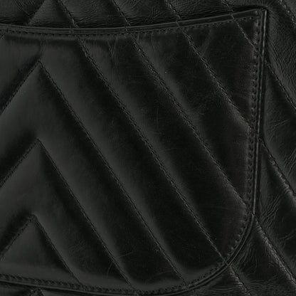 Calfskin Lizard Chevron Quilted Medium Coco Handle Flap Black
