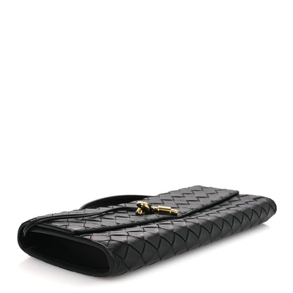 Nappa Intrecciato Long Andiamo Top Handle Clutch Black
