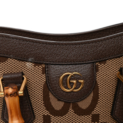 Monogram Jumbo GG Textured Dollar Calfskin Small Diana Tote Bag Camel Ebony New Acero