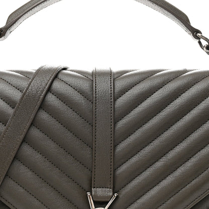 Sheepskin Matelasse Chevron Monogram Large College Satchel Dark Anthracite