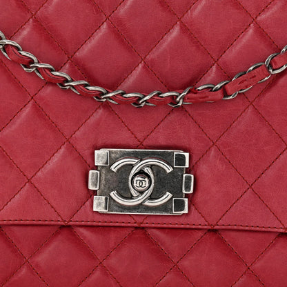 Glazed Calfskin Quilted Soft Boy Flap Red