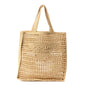 Yarn Raffia Effect Crochet Logo Embroidered Tote Bag Naturale