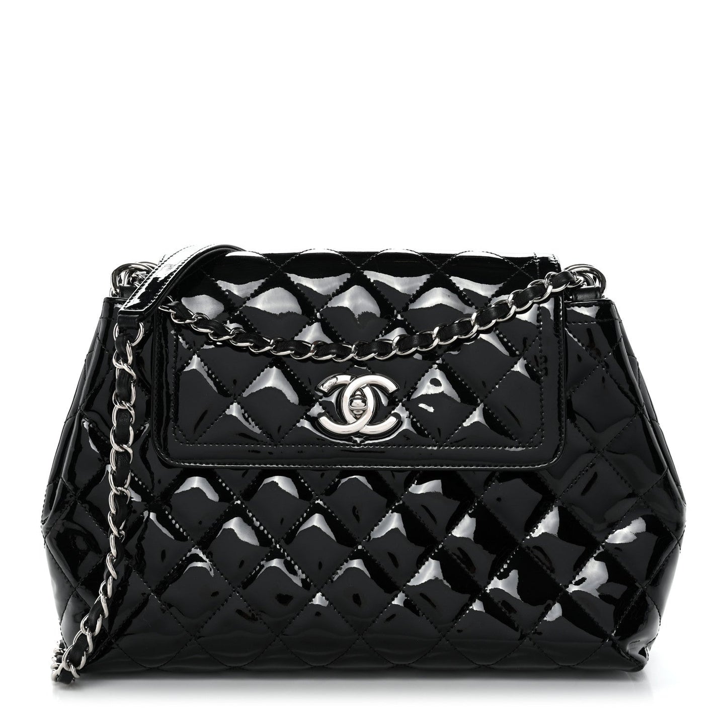 Patent Quilted Large Coco Shine Accordion Flap Black