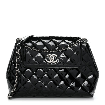 Patent Quilted Large Coco Shine Accordion Flap Black
