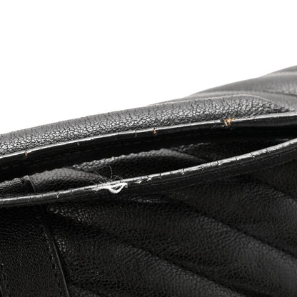 Sheepskin Matelasse Chevron Monogram Monochrome Large College Satchel Black