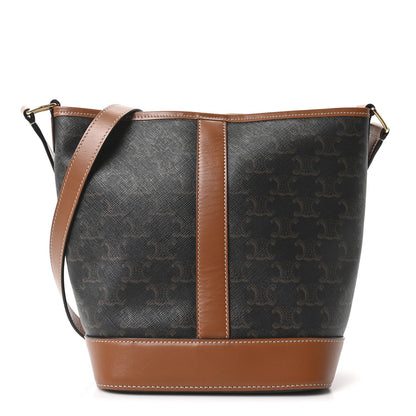 Triomphe Canvas Calfskin Small Bucket Bag Tan