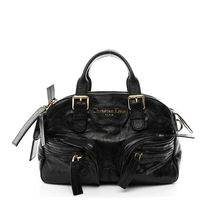 Crinkled Calfskin Small Grand Tour Bowling Bag Black