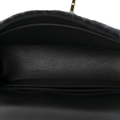 Washed Denim Quilted Coco Handle Clutch With Chain Black
