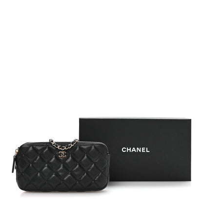 Caviar Quilted Small Clutch With Chain Black