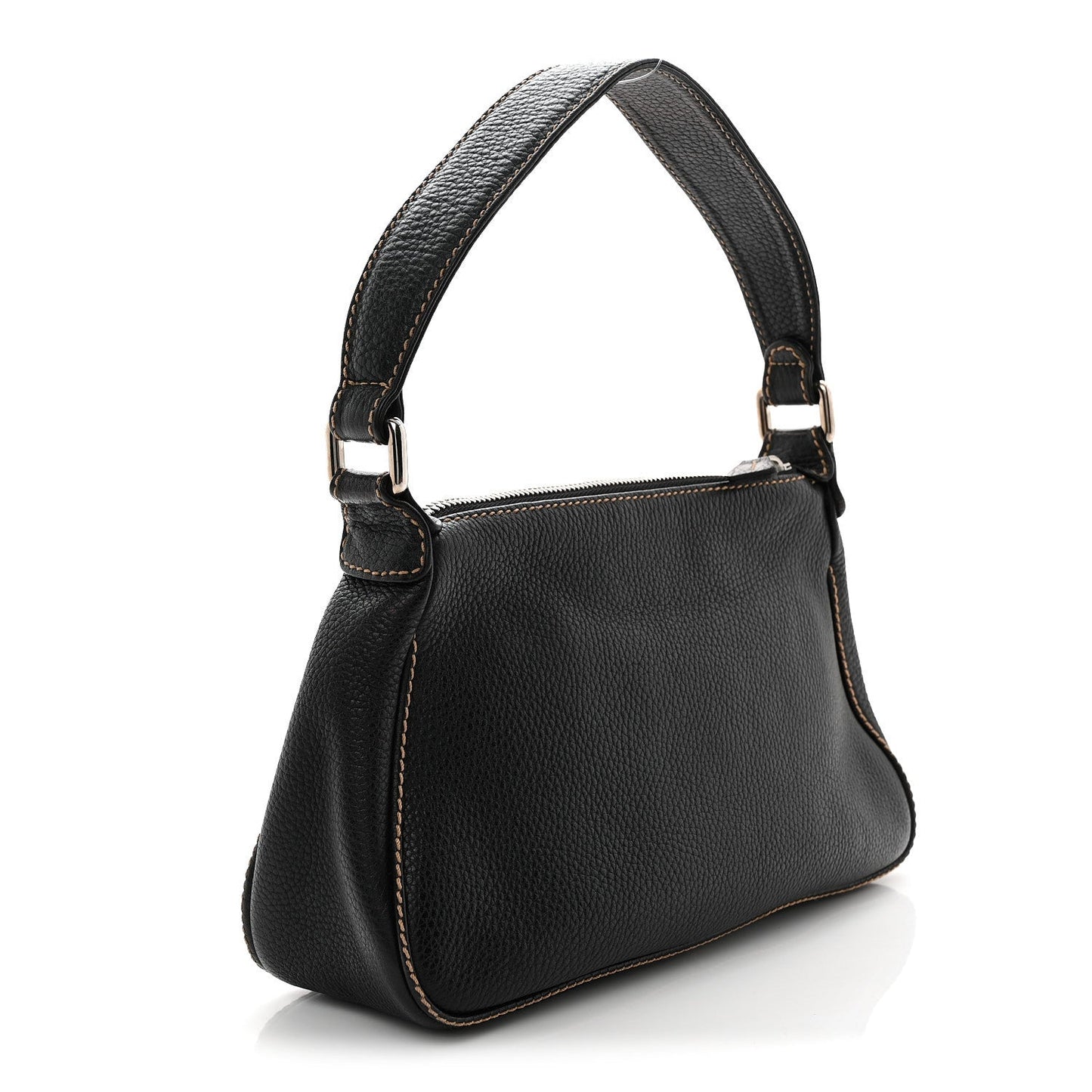 Grained Calfskin Tassel Shoulder Bag Black