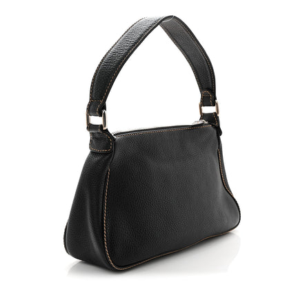Grained Calfskin Tassel Shoulder Bag Black