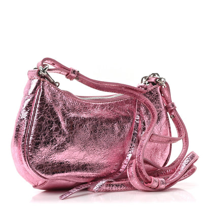 Metallic Agneau Arena Crystal Le Cagole Mini Purse With Chain Met Pink