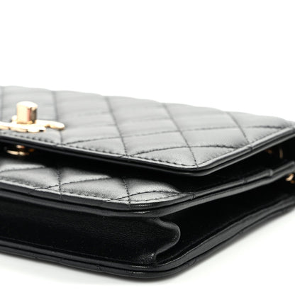 Lambskin Quilted Trendy CC Wallet On Chain WOC Black