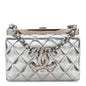 Metallic Calfskin Quilted Box Crossbody Silver