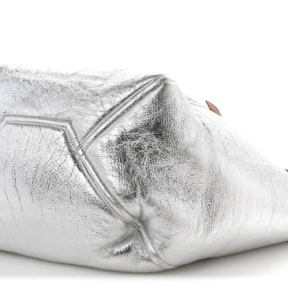 Metallic Lambskin Shearling Medium Phantom Cabas Reversible Tote Natural Silver