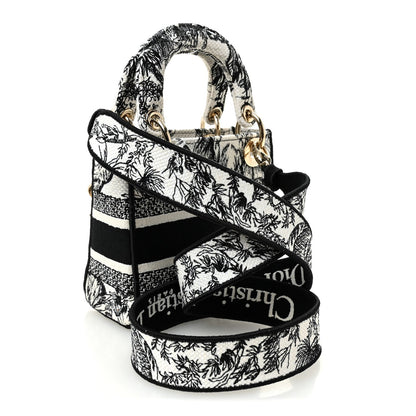 Canvas Embroidered Toile De Jouy Mini Lady D-Lite White Black