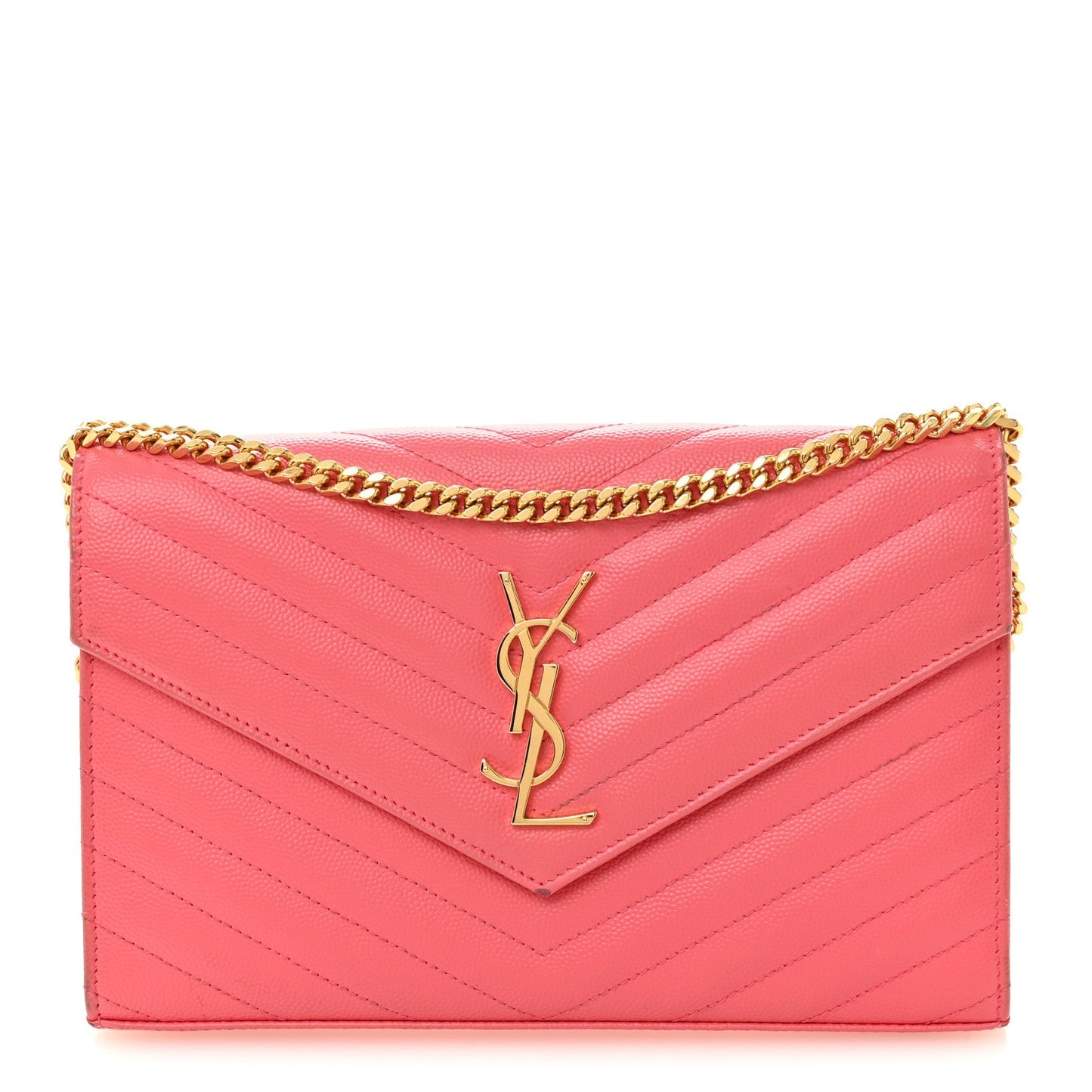 Grain De Poudre Matelasse Chevron Monogram Chain Wallet Rose Clair