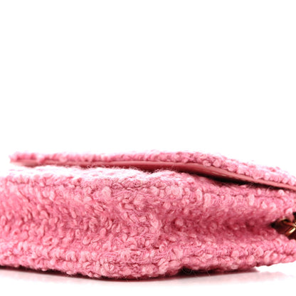 Tweed Quilted Flap Chain Waist Bag Pink