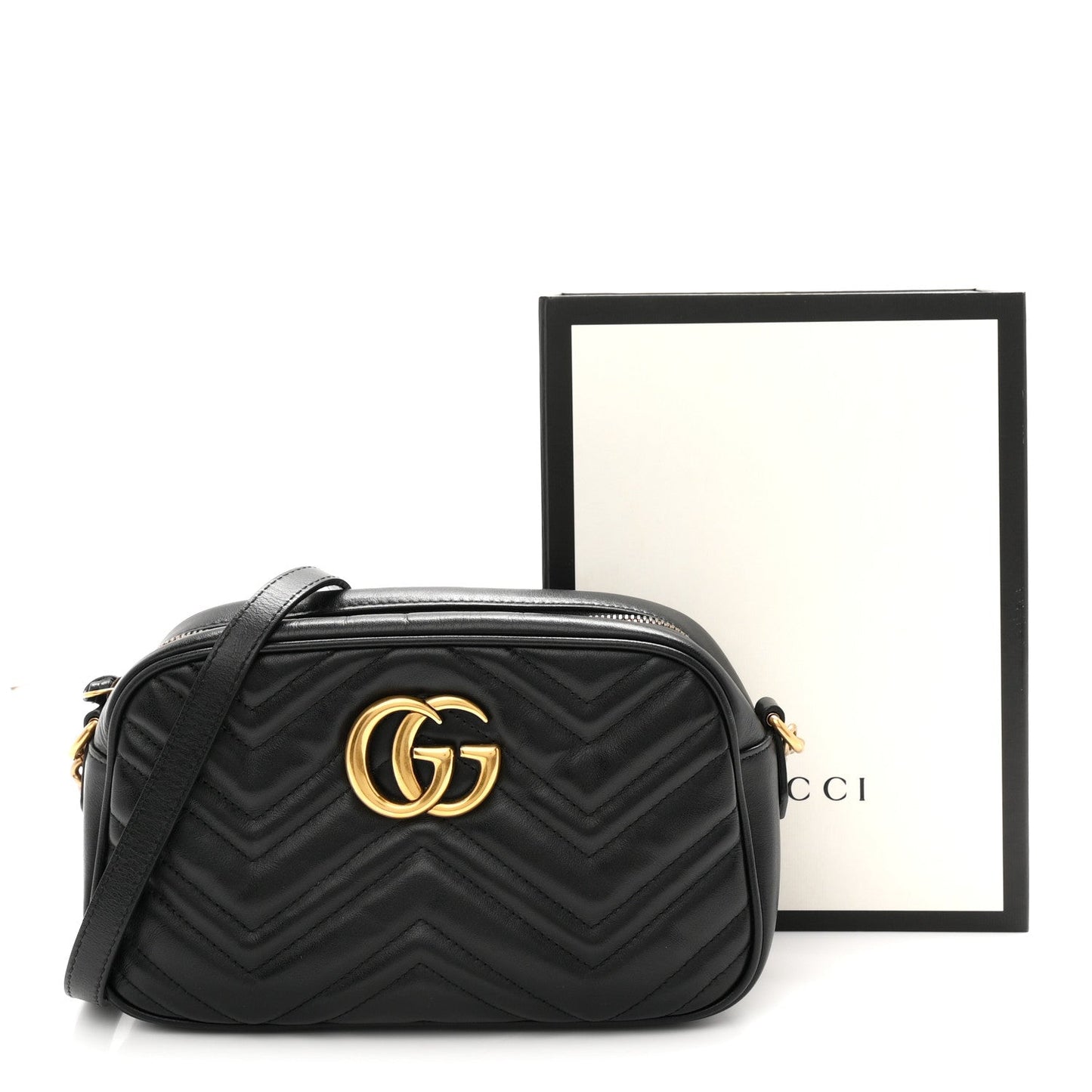 Calfskin Matelasse Small GG Marmont Chain Shoulder Bag Black