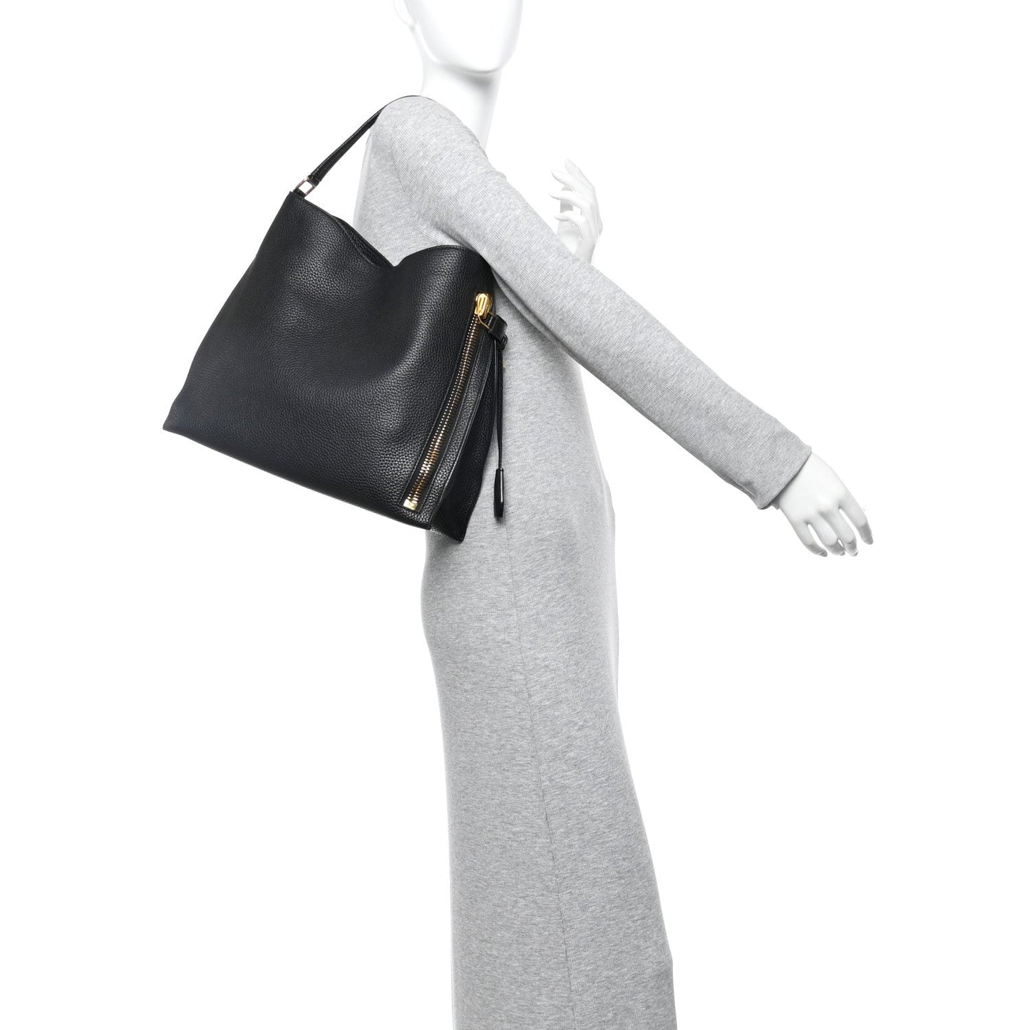 Pebbled Calfskin Small Alix Padlock Zip Hobo Bag Black