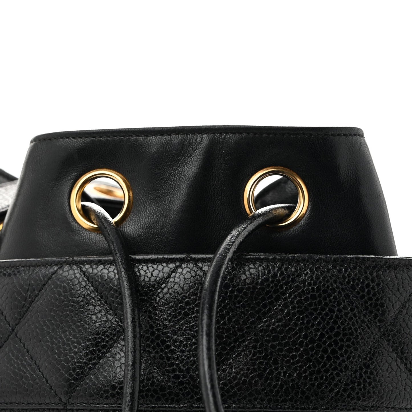 Caviar Drawstring Bucket Shoulder Bag Black