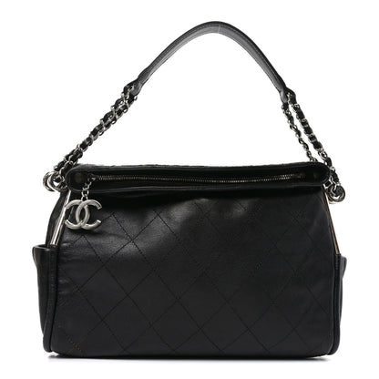 Lambskin Stitched Medium Ultimate Soft Tote Black