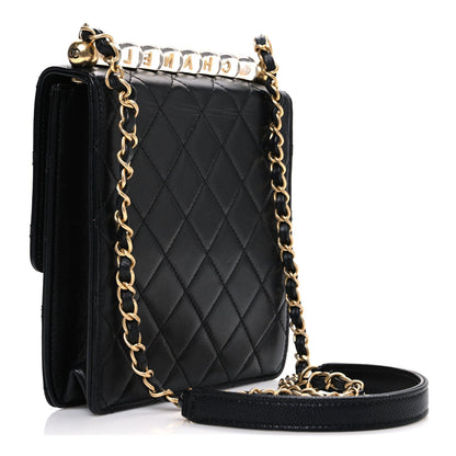 Lambskin Quilted Chic Pearls Flap Black