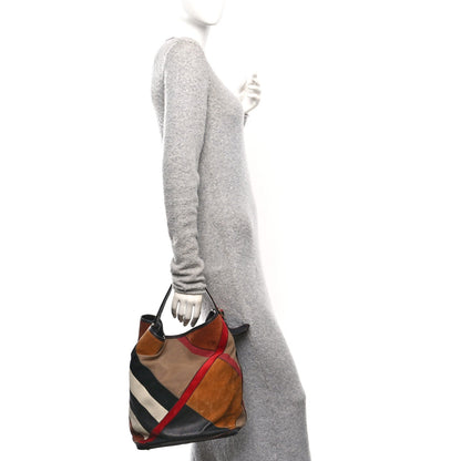 Grainy Calfskin Suede Canvas Mega Check Patchwork Medium Ashby Hobo Multicolor