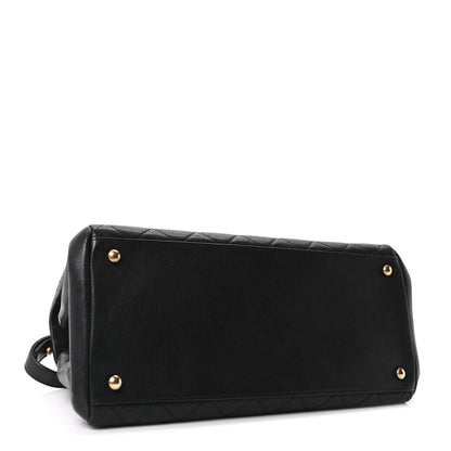 Shiny Sheepskin Quilted Large Trapezio Flap Black
