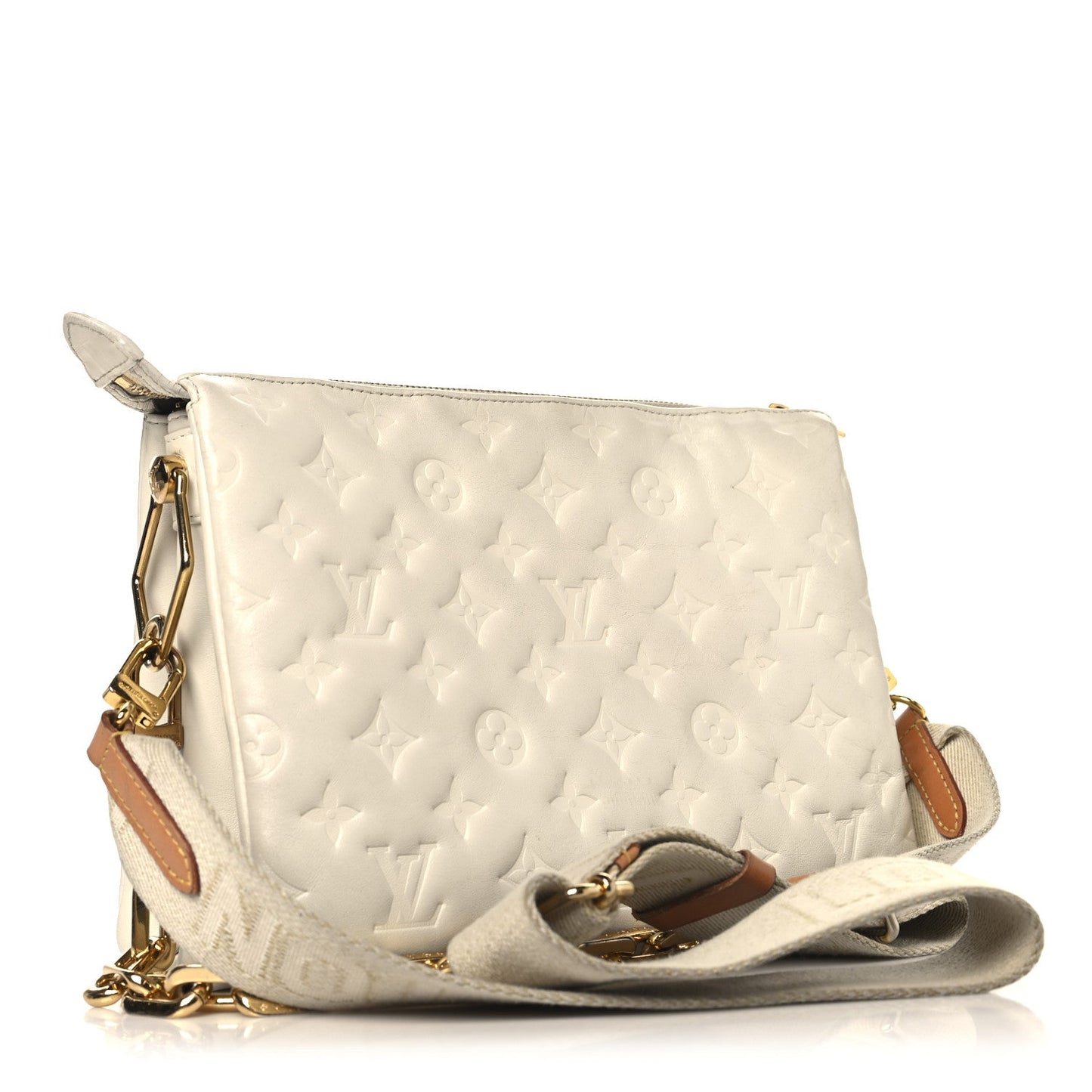 Lambskin Embossed Monogram Coussin PM Beige Cream