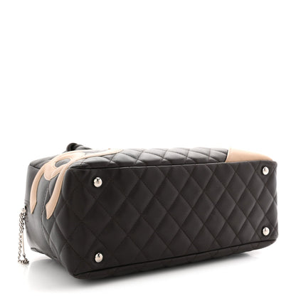 Calfskin Quilted Cambon Large Bowler Brown Beige