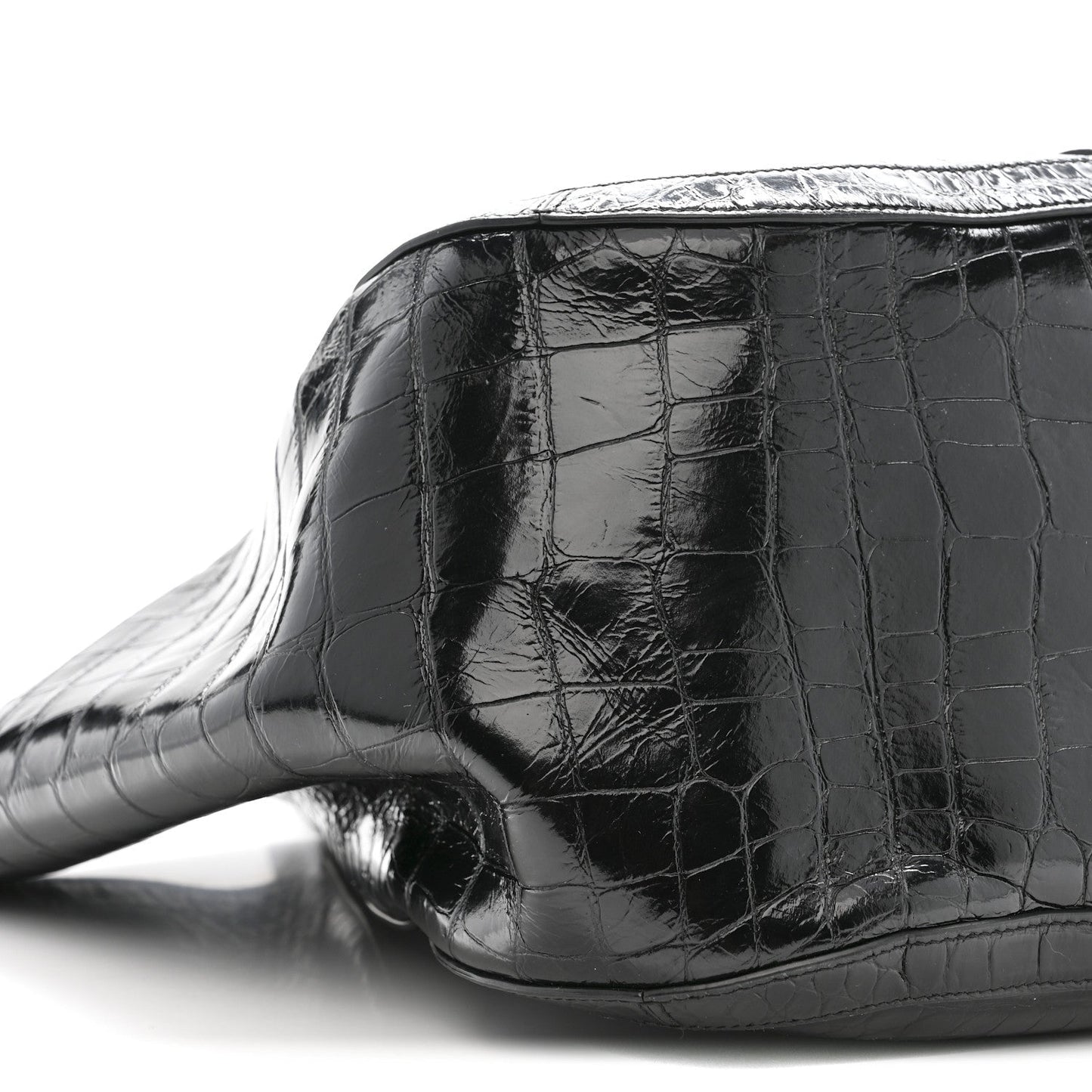 Calfskin Crocodile Embossed Greca Goddess Tote Bag Black
