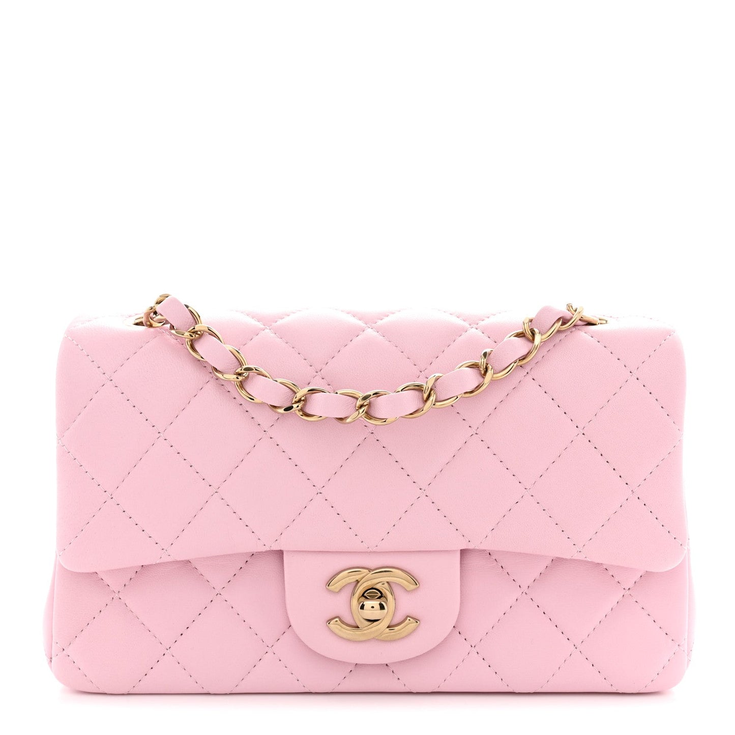 Lambskin Quilted Mini Rectangular Flap Light Pink
